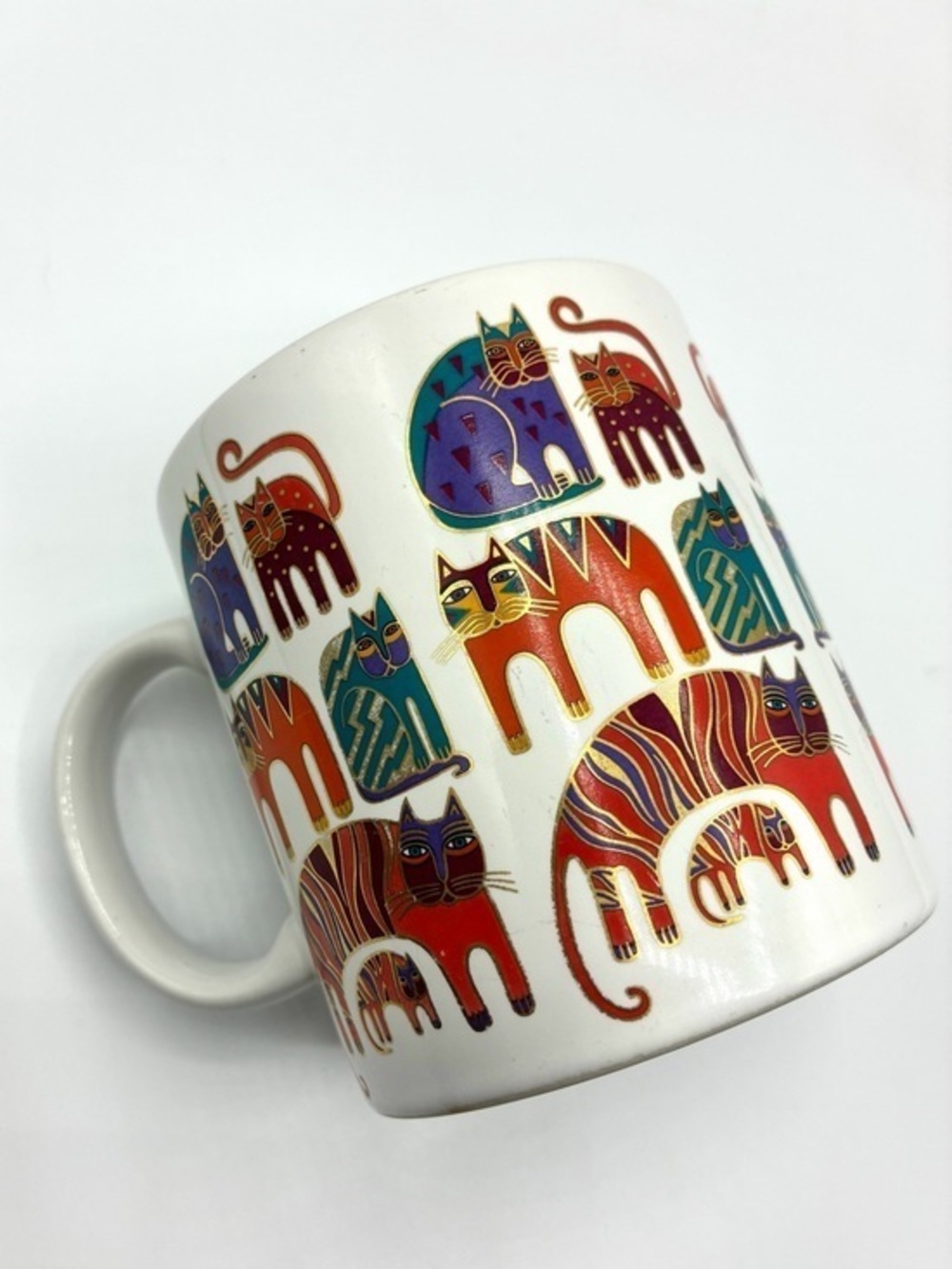 Vintage Laurel Burch Fantastic Felines Cats Mug 1988 Colorful Japan